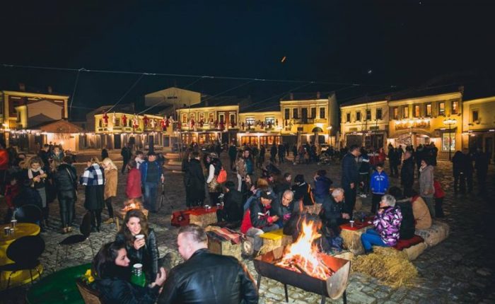 Korca Old Bazaar at night